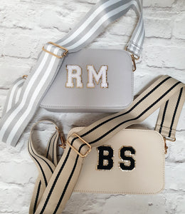 Personalised Cross Body bag~bag with strap~Monogram bag~Hen party~Bride~Mrs~vegan leather bag~custom initials on bag