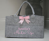 Personalised Make Up Beauty Felt Caddy with Bow