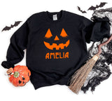 Personalised Halloweeen Pumpkin ~ Eyelashes  ~ Halloween Kids Childs Sweatshirt Jumper Top