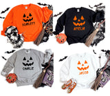 Personalised Halloweeen Pumpkin ~ Eyelashes  ~ Halloween Kids Childs Sweatshirt Jumper Top