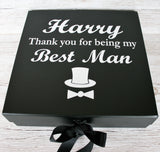 Thank you for being my Best Man, Usher etc ...... personalised black with white Box with hanger and flute