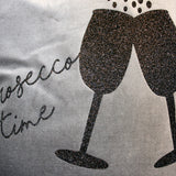 Grey velvet Prosecco Time cushion with glitter