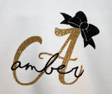 Girl's Dress with Initial and Name in Gold and Black Glitter