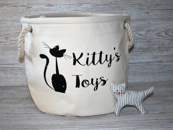 Personalised Heavy Canvas Storage Tub Cat Toys