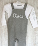 Dungarees Personalised with White long sleeve T Shirt Baby Toddler Childrens Loungewear