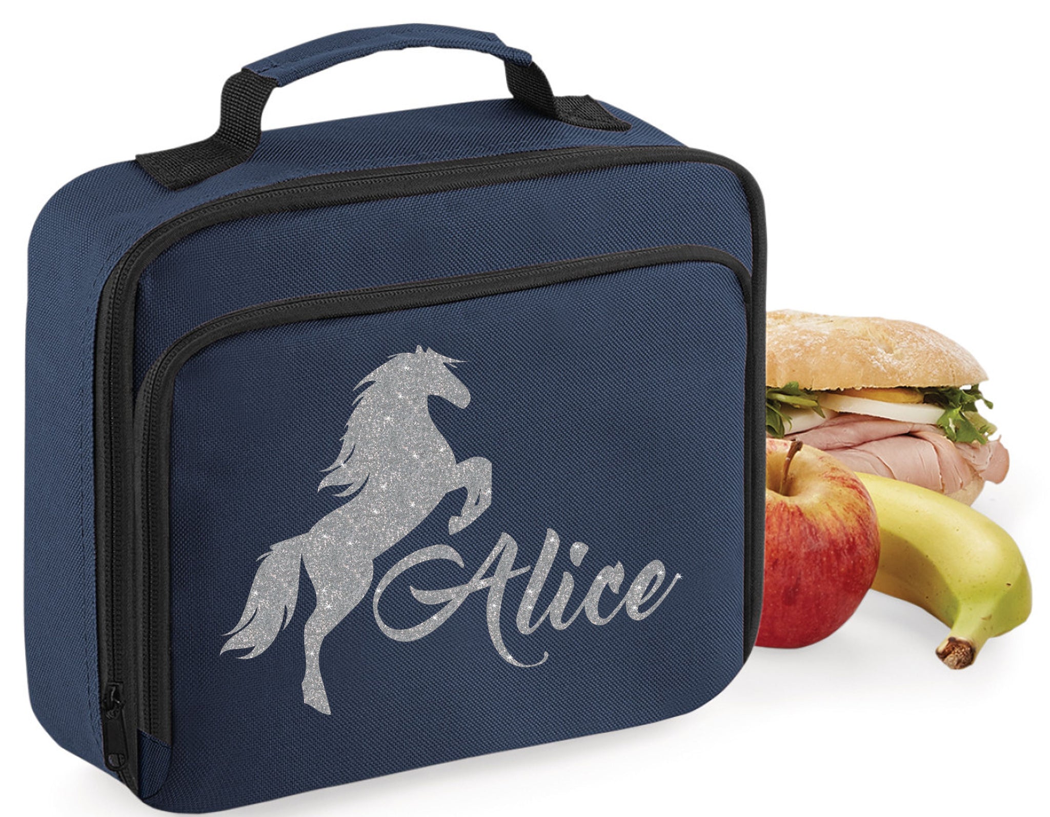 Personalised Name Horse Pony Lunch Box Bag School Bags Custom Bag Glit designs4ushop