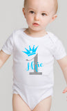 White Babygrow vest ...... 1st birthday with name and crown