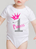 White Babygrow vest ...... 1st birthday with name and crown