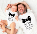 Our First Christmas with Daddy T Shirt with Bow Tie~ Baby Grow ~ Baby Vest ~Twinning
