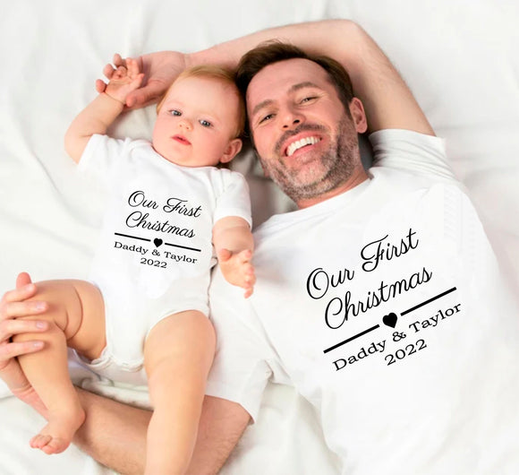 Our First Christmas with Daddy T Shirt ~ Baby Grow ~ Baby Vest ~Twinning