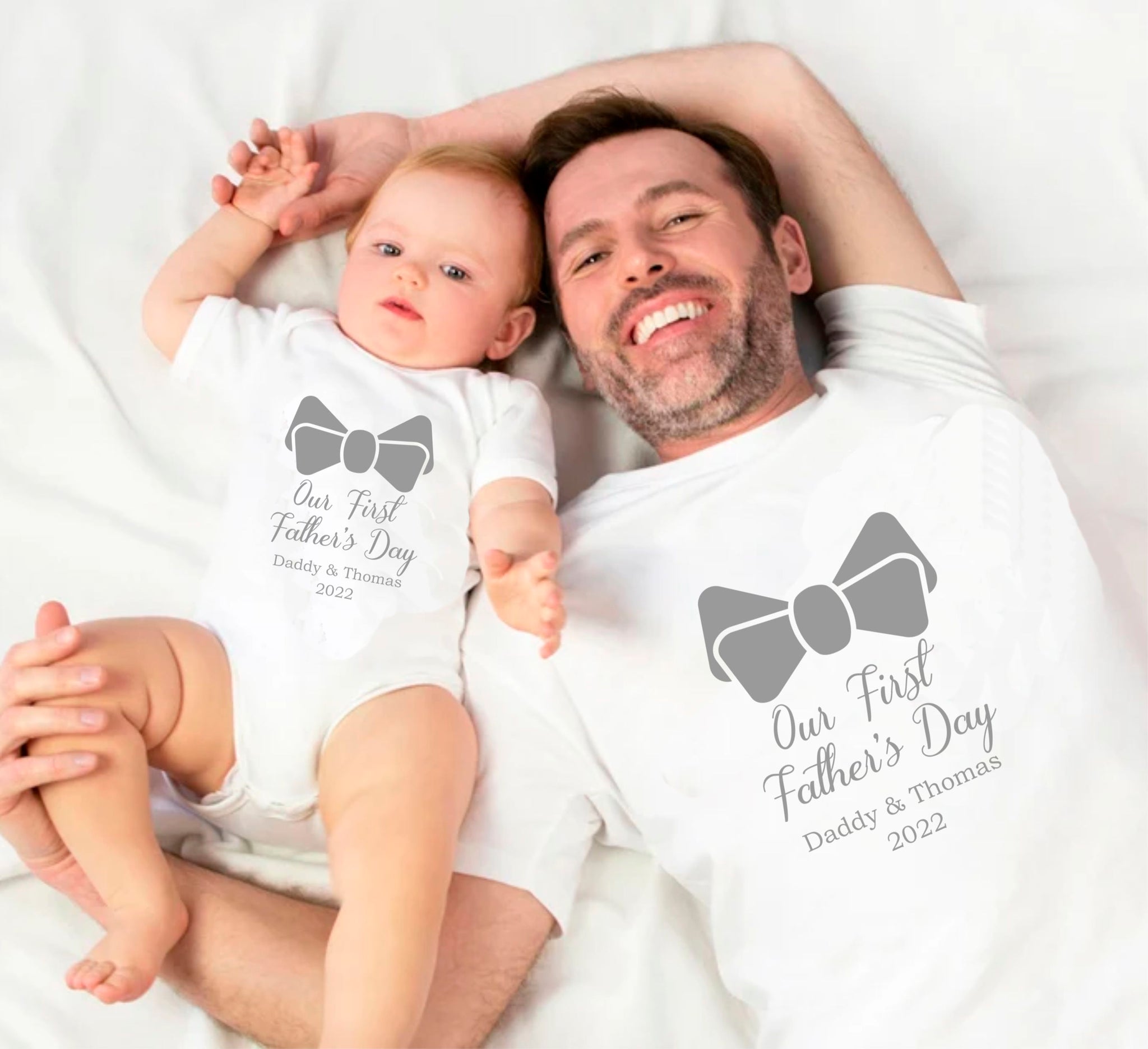 Personalised Our First Father's Day T Shirt with Bow Tie~ Baby Grow ~ –  designs4ushop