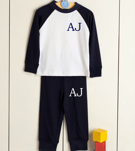 Personalised initials pyjamas pjs navy and white monogram