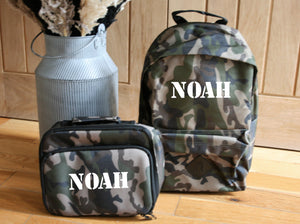 Personalised Camouflage Childrens Bag School Backpack Rucksack & Lunch Box with name