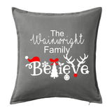 The Family Name Believe - Personalised Christmas Cushion