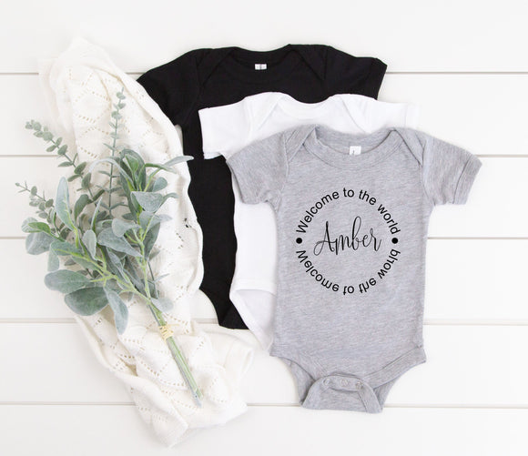 Pack of 3 Baby Vests Personalised ~ Welcome to the World