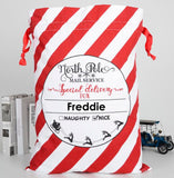Personalised Red Candy Stripe Special Delivery Santa Sack
